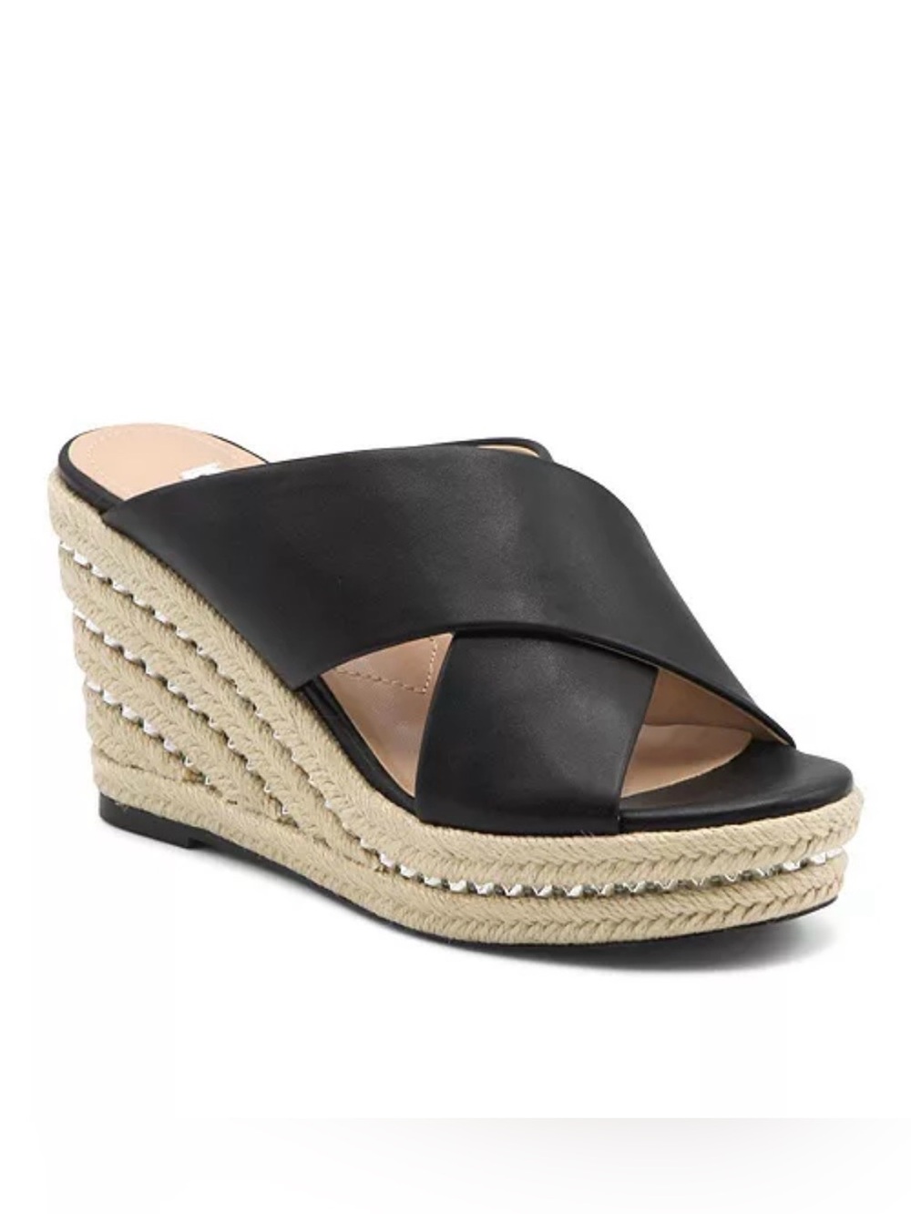 NEW Charles David Black Cate-1 Espadrille Silver Embellished Wedge Slide 8.5